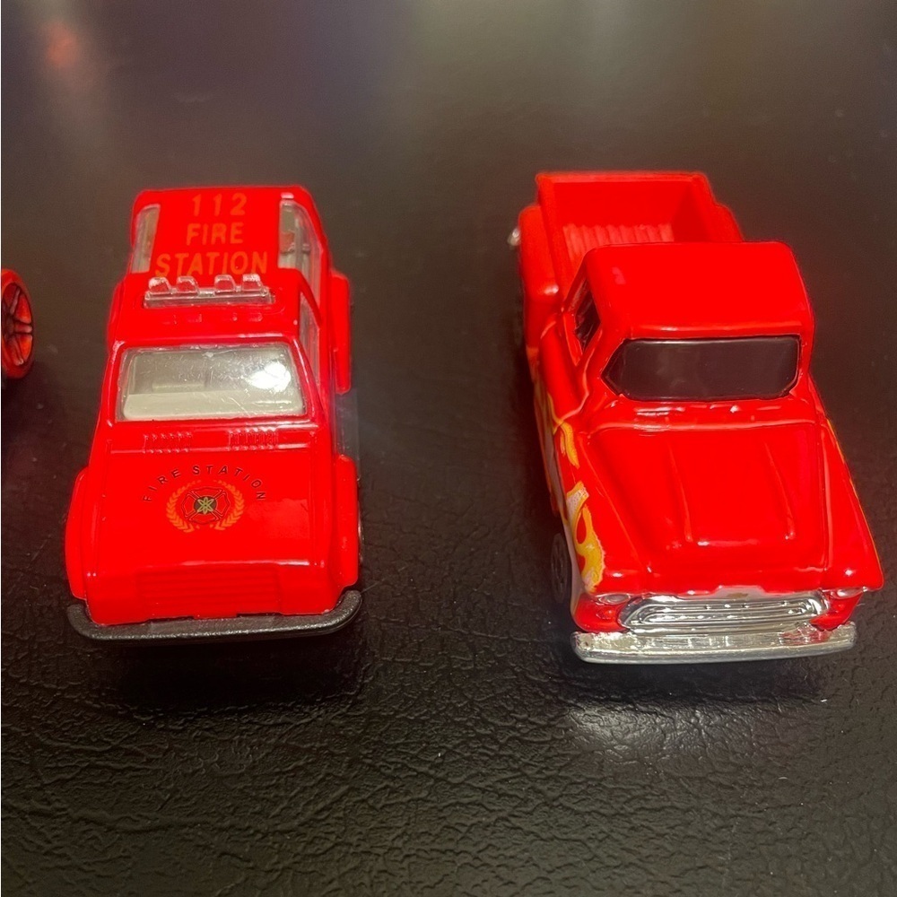 Hot wheels red set of 3 cars Chevy fire truck race car toy cars 1957 Chevrolet - Picture 15 of 15